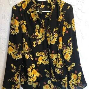 International Concepts Black Multi Surplice Blouse